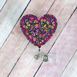 Butterfly Heart Badge Reel, Badge Holder, Retractable ID Badge Holder, Spring Badge Reel, Easter Badge Reel, Lanyard, Nurse Badge Reel