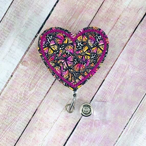 Butterfly Heart Badge Reel, Badge Holder, Retractable ID Badge Holder,  Spring Badge Reel, Easter Badge Reel, Lanyard, Nurse Badge Reel 