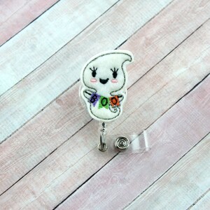 Boo Ghost Badge Reel - Fall Badge Holder - Clip de insignia de Halloween - Badge Reel - Felt Badge Reel- Retractable ID Badge Holder - Badge Pull
