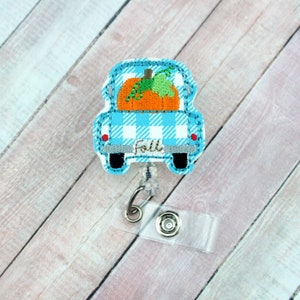 Pumpkin Truck Badge Reel - Halloween Badge Holder - Pumpkin Badge - Badge Reel - Fall Badge Reel - Retractable ID Badge Holder - Badge Pull