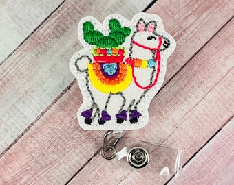 Fiesta Llama Badge Reel, Cinco De Mayo Badge Reel, Retractable ID Badge Holder, Coworker Gift, Teacher Lanyard, Nurse Badge Reel