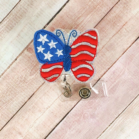 4th of July Butterfly Badge Reel - Patriotic Badge Reel - Badge Reel -  Retractable ID Badge Holder - Badge Pull - ID Badge
