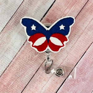 Fourth of July Butterfly Badge Reel, Summer Badge Reel, Nurse ID Holder, Retractable ID Badge Holder, Flag Badge Reel, 4th of July Badge