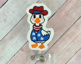 Western Goose Fourth of July Badge Reel, Patriotic Badge Holder, Nurse ID Holder, Interchangeable Badge Buddy Topper, Funny Badge Reel
