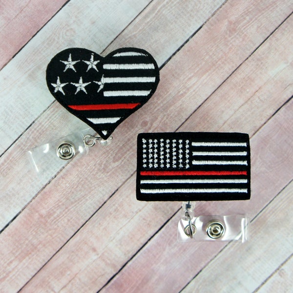 Thin Red Line Badge Reel - Courage Badge Reel - Felt Badge Reel - Firefighter Badge Reel - Retractable ID Badge Holder - Badge Pull