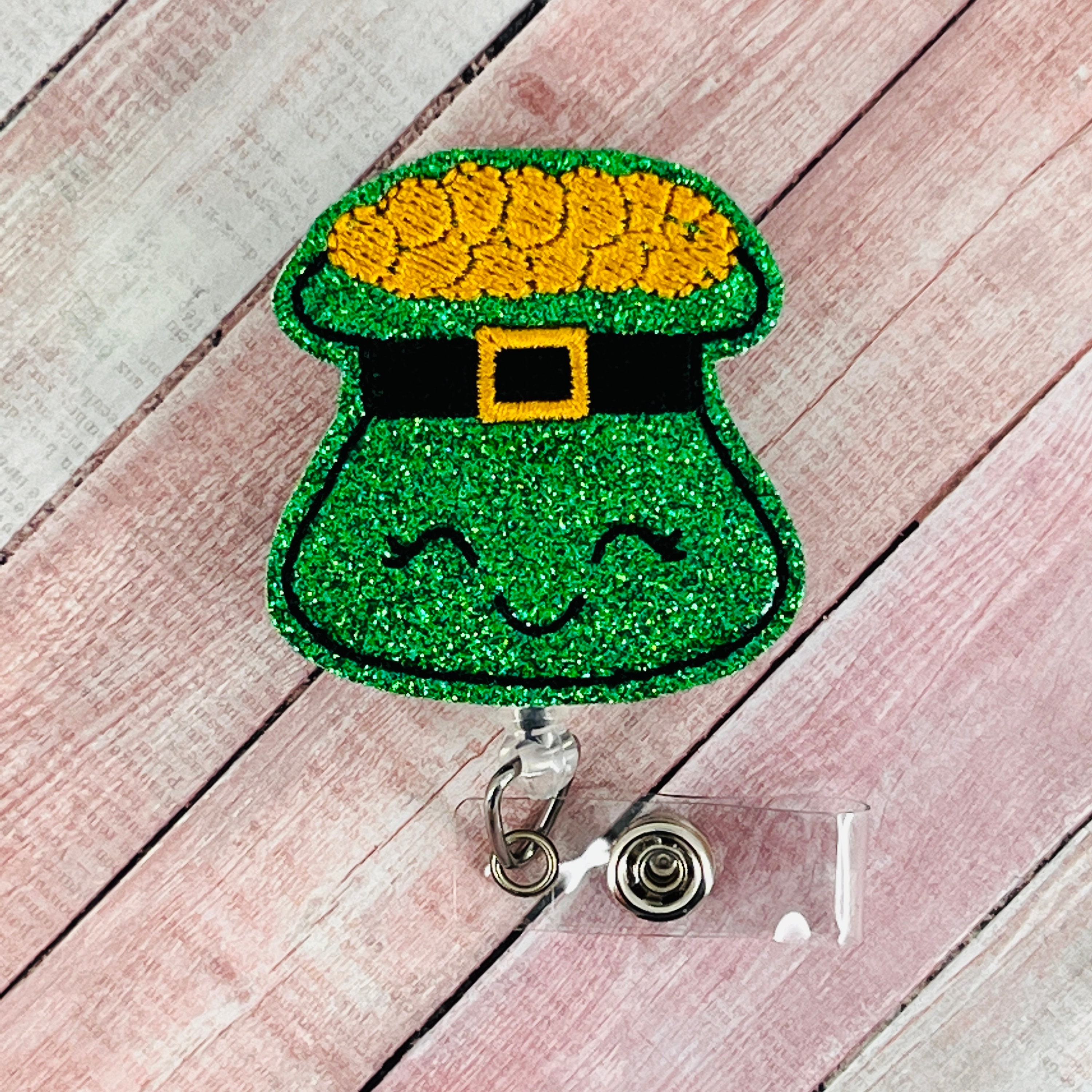 Pot of Gold Badge Reel, St Patricks Day Badge Holder, Nurse Gift