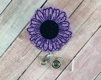 Glitter Gerber Daisy Badge Reel, Flower Badge Reel, Nurse Gift, Retractable ID Badge Holder, Badge Pull, Spring Badge Reel, Badge Buddy