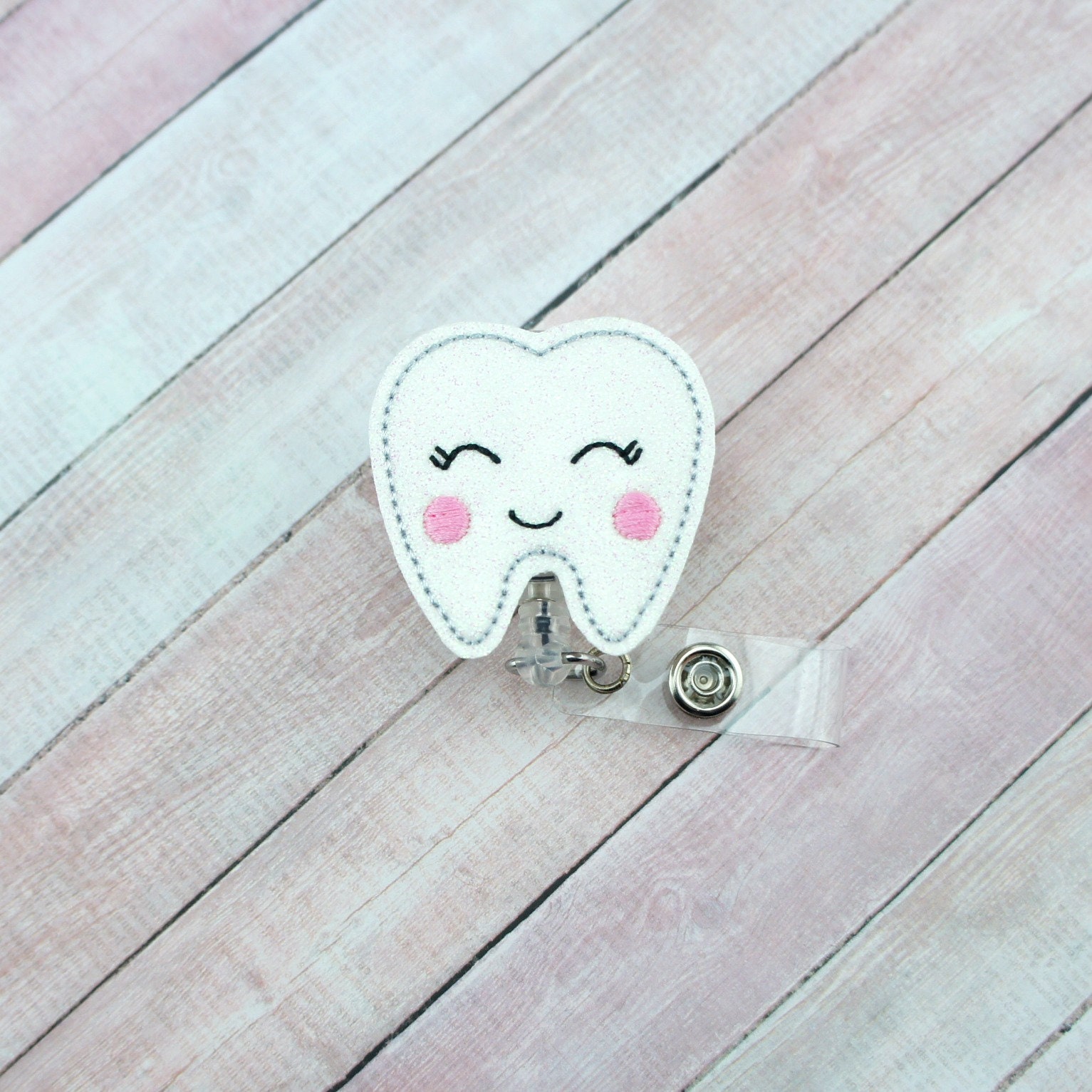 Cute Tooth Badge Reel for Dentist-dental Assistant-orthodontist,  Holographic Medical ID Holder 