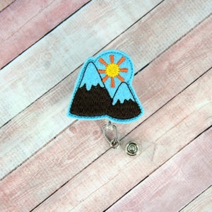 Mountain Badge Reel -  Badge Holder - Mountains - Badge Reel - Feltie Badge Reel- Retractable ID Badge Holder - Badge Pull