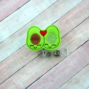 Avocado Friends Badge Reel - Felt Badge Reel - Cute Badge Clip - Retractable ID Badge Holder - Badge Pull - Avocado Gifts - Badge Holder