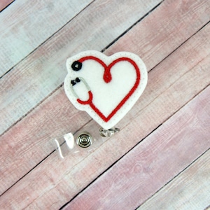 Stethoscope Heart Badge Reel, Stethoscope Badge, Nurse Badge Reel, RN Badge Reel, Retractable ID Badge Holder, Badge Pull, Badge Buddy