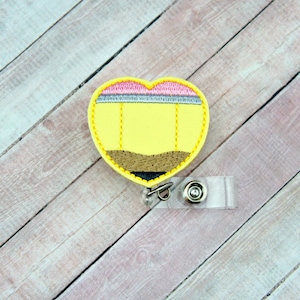 Pencil Heart Badge Reel, Teacher Name Tag Holder, Retractable Badge, Gifts for Teachers, School ID Badge, Teacher Appreciation