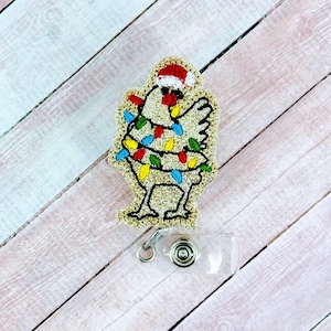 Weihnachten Huhn Abzeichen Reel, Krankenschwester ID Ausweishalter, austauschbarer Ausweisaufsatz, einziehbares Schlüsselband, Badge Buddy, MRI Safe Badge