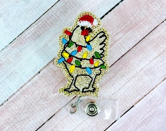 Porta credencial de pollo navideño, porta credencial de enfermera, adorno para credencial intercambiable, cordón retráctil, Badge Buddy, credencial segura para resonancia magnética