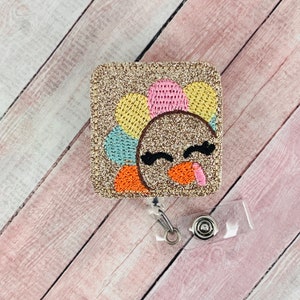 Turkey Badge Reel, Thanksgiving Badge Holder, Retractable ID Badge Reel, Badge Buddy, Teacher Lanyard, Glitter Badge, Nurse Badge Holder