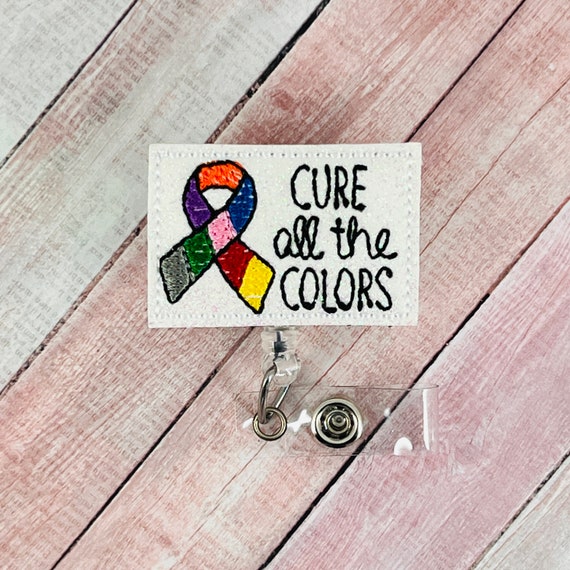 Cure Cancer Badge Reel, Awareness Ribbon Badge Clip, Gift for