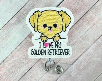 Golden Retriever Badge Reel, Dog ID Holder, Nurse Retractable Badge Clip, Coworker Gifts, Medical Lanyard, Teacher Gifts, Badge Buddy Topper
