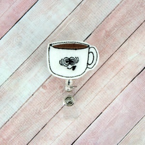 Coffee Badge Reel - Nurse Gift - Caffeine Addict Badge Reel - Teacher Badge Reel - Retractable ID Badge Holder - Badge Pull.