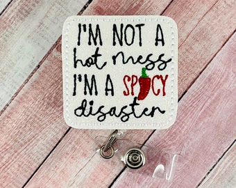 Hot Mess Badge Reel, Funny Badge Holder, Snarky Nurse Badge Reel, Retractable ID Badge Clip Teacher Lanyard, Gift for Nurses