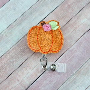 Floral Pumpkin Badge Reel, Fall Badge Holder, Nurse Gift, Autumn Badge Holder, ID Badge Pull, Retractable Badge, Nurse Badge Reel, ID Holder