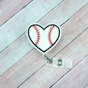 Glitter Baseball Heart Badge Reel - Nurse Badge Reel - Feltie Badge Reel - Retractable ID Badge Holder - Badge Pull - Lanyard