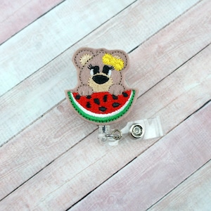 Watermelon Teddy Bear Badge Reel- Bear Badge - Nurse Badge Reel - Felt Badge Reel - Retractable ID Badge Holder - Badge Pull - Badge Holder