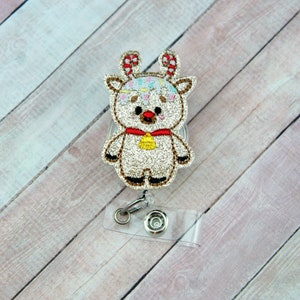 Candy Reindeer Badge Reel - Glitter Badge - Winter Badge Reel - Badge - Badge Pull - Badge Holder - Lanyard - Badge Reel - Ceinture Clip