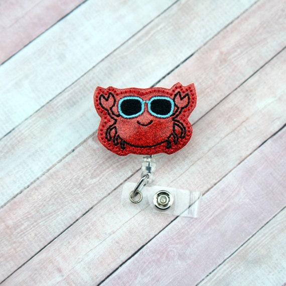 Glitter Crab Badge Reel, Ocean Badge Clip, Summer Badge Holder