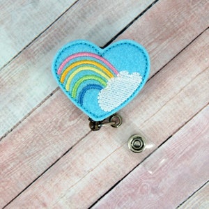 Rainbow Heart Badge Reel, Pediatric Nurse Badge Holder, Retractable ID Holder, Teacher Lanyard, Spring Badge Reel, Nurse Gift, Teacher Gift