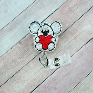 Koala Badge Reel, Valentine's Day Badge Reel, Heart Badge, Nurse Badge Reel, Retractable ID Badge Holder, Badge Pull, Nurse Gift, Lanyard