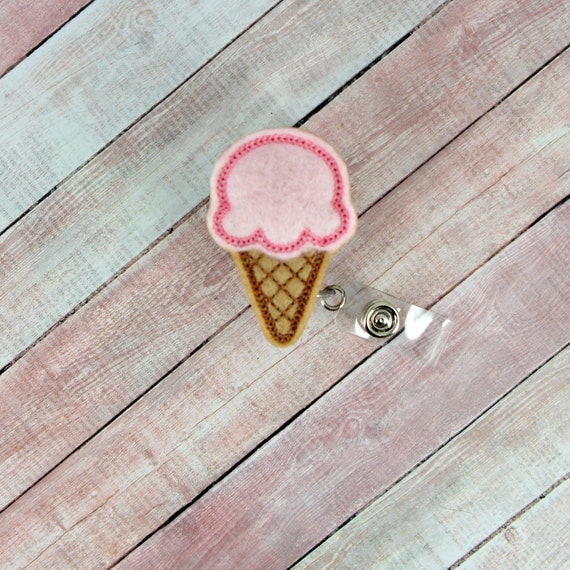 Ice Cream Cone Retractable Badge Reel Holder Cute Food Name Tag Clip On ID  Pull