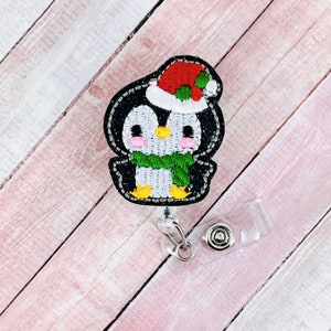 Bobine de badge père Noël pingouin, porte-badge d&#39;hiver, badge d&#39;identification de Noël, bobine de badge d&#39;infirmière, lanière d&#39;enseignant, cadeaux de collègue, badge ami