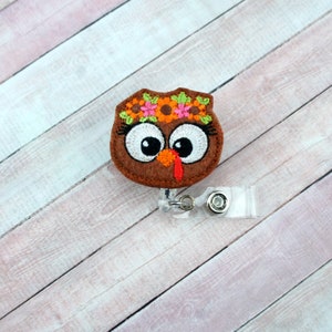 Floral Turkey Badge Reel - Thanksgiving Badge Holder -Nurse Badge Clip- Teacher Gift - Nurse Gift - Retractable ID Badge Holder - Badge Pull