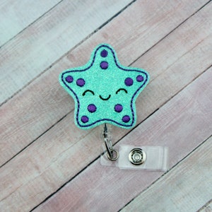 Glitzer Seestern Ausweis Reel - Ozean Ausweis Clip - Sommer Ausweis Reel - Ausweis Reel - Ausweishalter - Einziehbarer ID Ausweishalter - Ausweishalter - Badge Pull