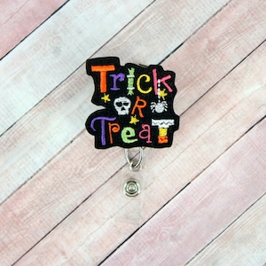 Halloween Badge Reel -Trick Or Treat Badge Pull - Candy Badge Reel - Feltie Badge Reel- Retractable ID Badge Holder - Badge Pull