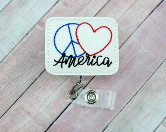 Peace Love America Badge Reel, Sommer Badge Reel, 4th of Juli Badge Reel, Retro Badge Reel, Krankenschwester Badge Reel