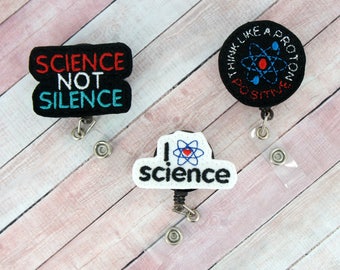 Science Badge Reel, Lab Tech Badge Reel, Science Badge Holder, Felt Badge Reel, Retractable ID Badge Holder, Badge Clip, Nurse Badge Reel