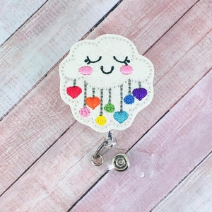 Rainbow Cloud Badge Reel, Spring Badge Holder, Nurse Badge Reel, Retractable ID Badge, Name Badge Holder, Teacher Lanyard, Badge Clip