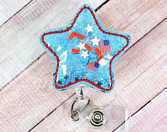Vierter Juli Abzeichen Reel, 4. Juli Abzeichen Reel, Sommer Abzeichen Reel, Patriotische Abzeichen Reel, Krankenschwester Abzeichen Reel, amerikanische Flagge ID Abzeichen