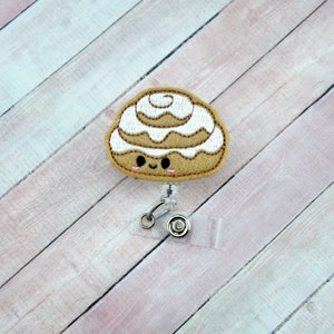 Cinnamon Roll Badge Reel - Cinnamon Roll Badge Holder - Feltie Badge Reel- Retractable ID Badge Holder - Badge Pull - Lanyard