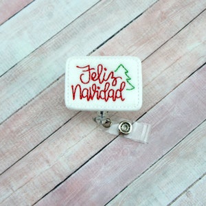 Feliz Navidad Badge Reel -  Badge Holder - Badge Reel - Christmas Badge Reel - Lanyard