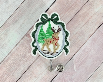 Vintage Christmas Reindeer Badge Reel, Nurse ID Badge, Gifts for Nurses, Retractable ID Badge Holder, Teacher Lanyard, Badge Buddy, RN Gifts