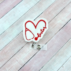 Doctor Stethoscope Heart Badge Reel - RN Stethoscope -  Felt Badge Reel - Cute Badge Clip - Retractable ID Badge Holder - Badge Pull - Nurse