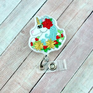 Christmas Unicorn Badge Reel - Unicorn Badge Holder - Winter Badge Reel - Nurse Gift - Retractable ID Badge Holder - Badge Pull