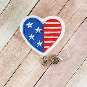 Patriotic Heart Badge Reel - Nurse Gift - ID Badge Reel - Patriotic Badge Clip - ID Holder - Badge Pull - Badge Holder - 4 juli Badge