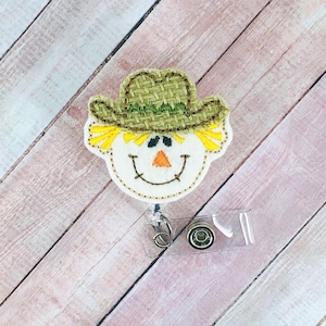 Scarecrow Badge Reel, Fall ID Badge, Nurse Badge Reel Holder, Retractable Badge, Halloween Lanyard, Gifts for Nurses, Autumn Badge Reel