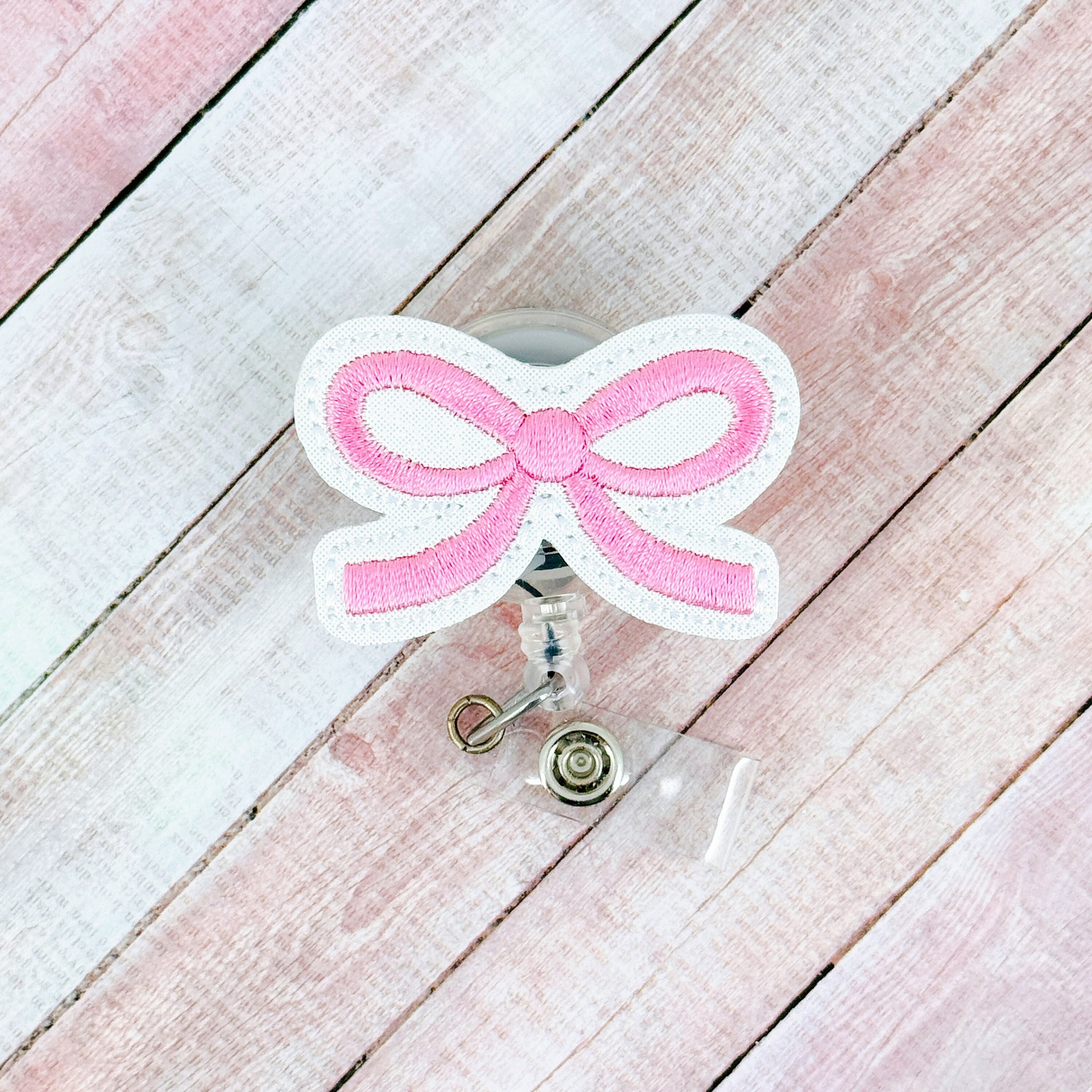 Coquette Pink Bow Badge Reel, Nurse Badge Holder, Pretty Badge Reel, Girly Bow Badge Reel, Retractable ID Badge Reel, Badge Reel Topper