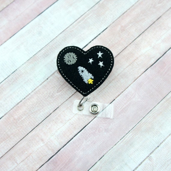 Space Heart Badge Reel - Space Badge - Space Gifts - Badge Reel - Felt Badge Reel - ID Badge Holder - Badge Pull - Space Badge Reel