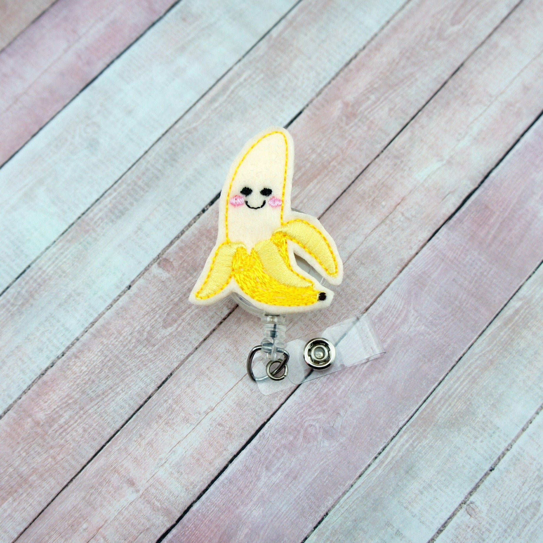 Banana Badge Reel - Felt Badge Reel - Cute Badge Clip - Retractable ID Badge Holder - Badge Pull - Badge Holder