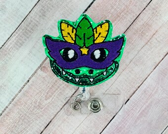 Mardi Gras Alligator Badge Reel, Mardi Gras Badge Reel, Mardi Gras Gifts, Nurse Badge Reel, Mardi Gras Lanyard, Badge Buddy, Badge Holder